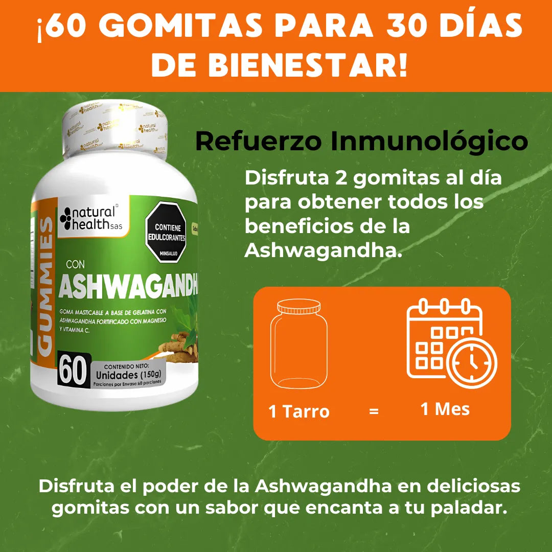 ASHWAGANDHA EN GOMITAS - 60 Unidades | Natural Health SAS -  INVIMA