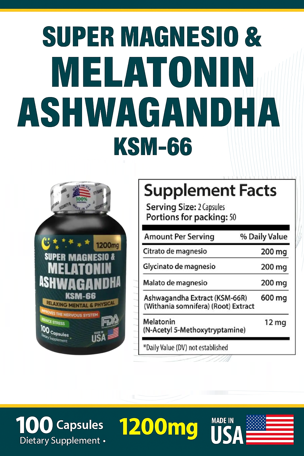 SUPERMAGNESIO Y MELATONIN + ASHWAGANDHA KSM-66