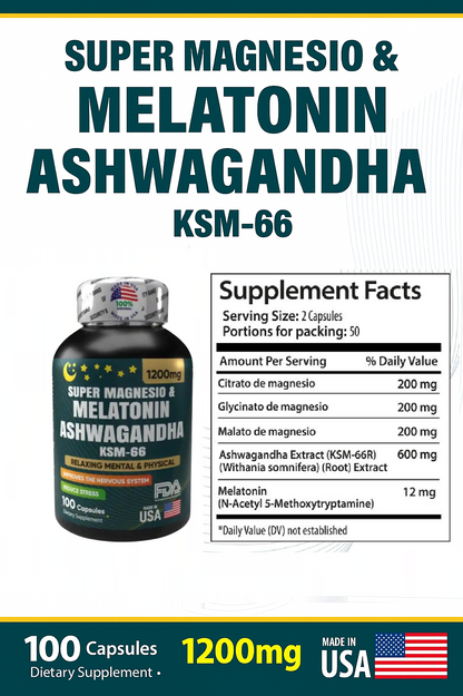 SUPERMAGNESIO Y MELATONIN + ASHWAGANDHA KSM-66